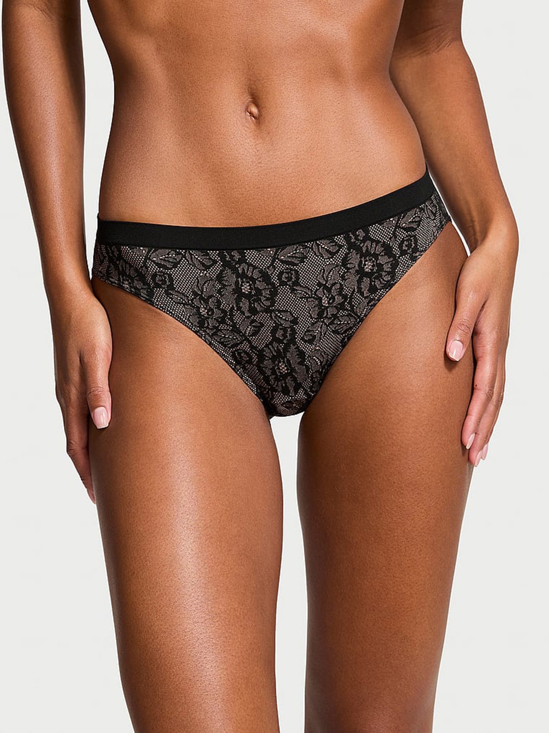 

Victoria's Secret Women Lace Mid-Rise Seamless Bikini Briefs, Black