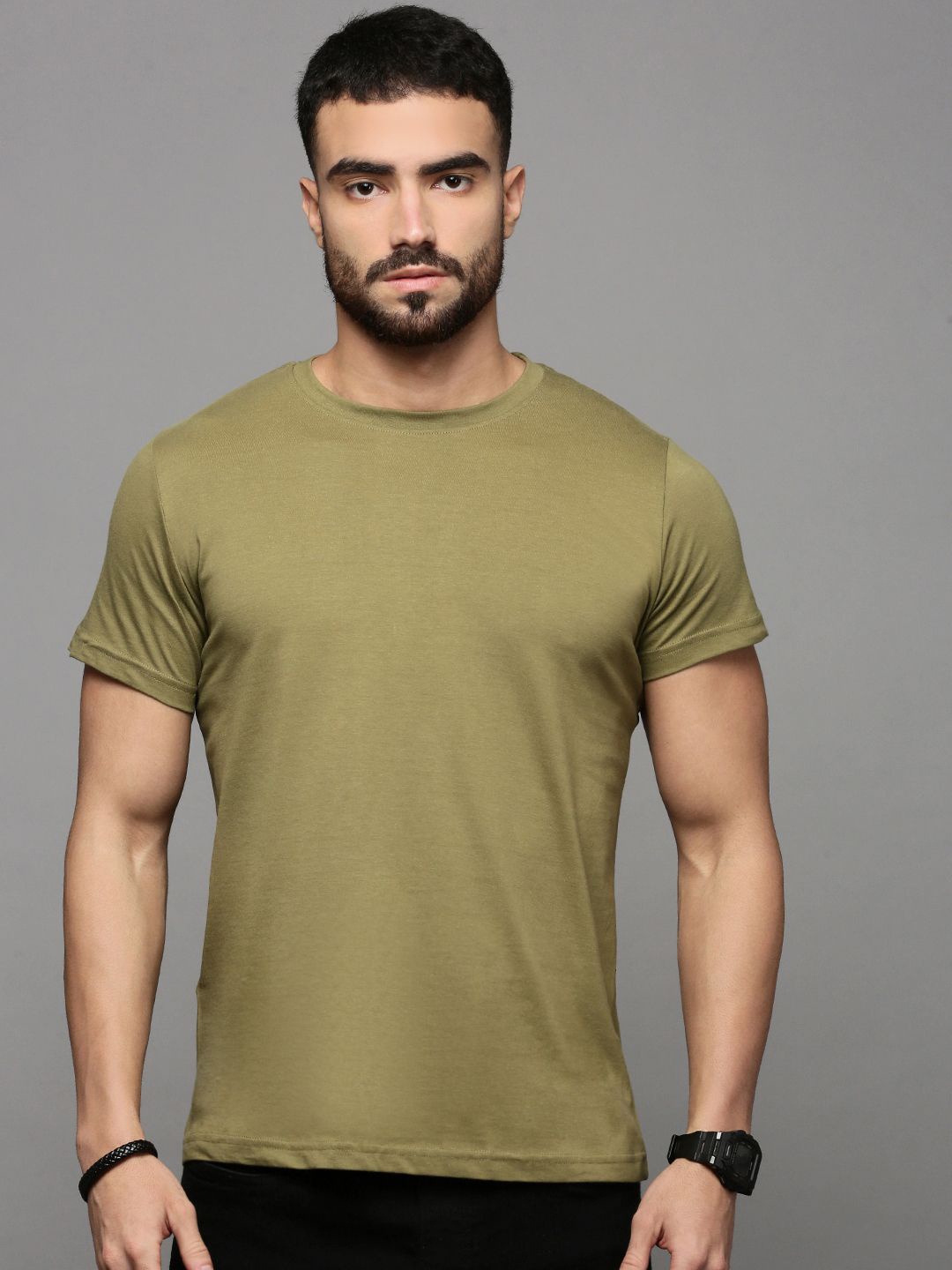 

The Roadster Lifestyle Co Men Pure Cotton Short Sleeve Lounge T-Shirts, Olive