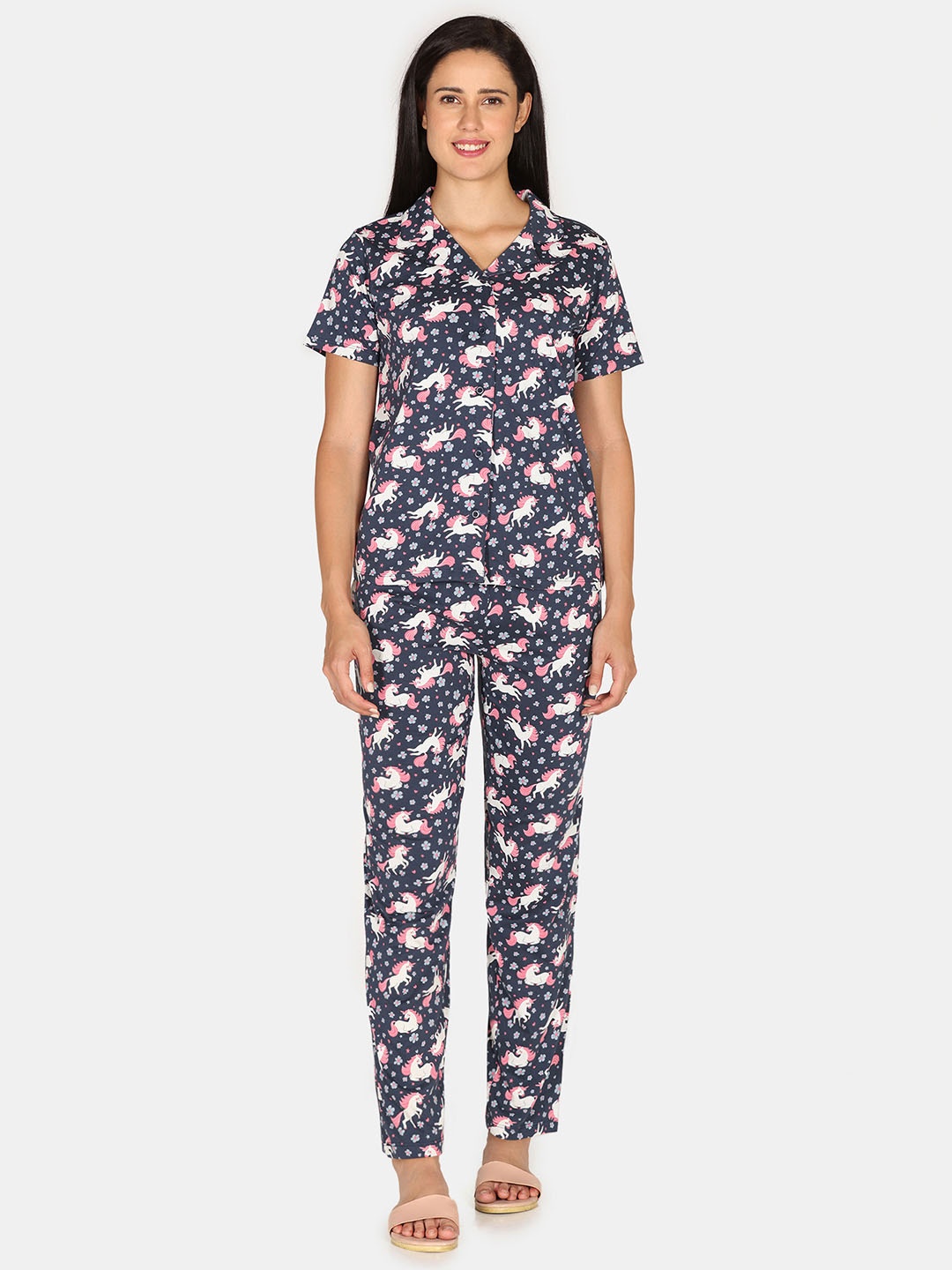 

Rosaline by Zivame Women Printed Pure Cotton Night suit, Blue