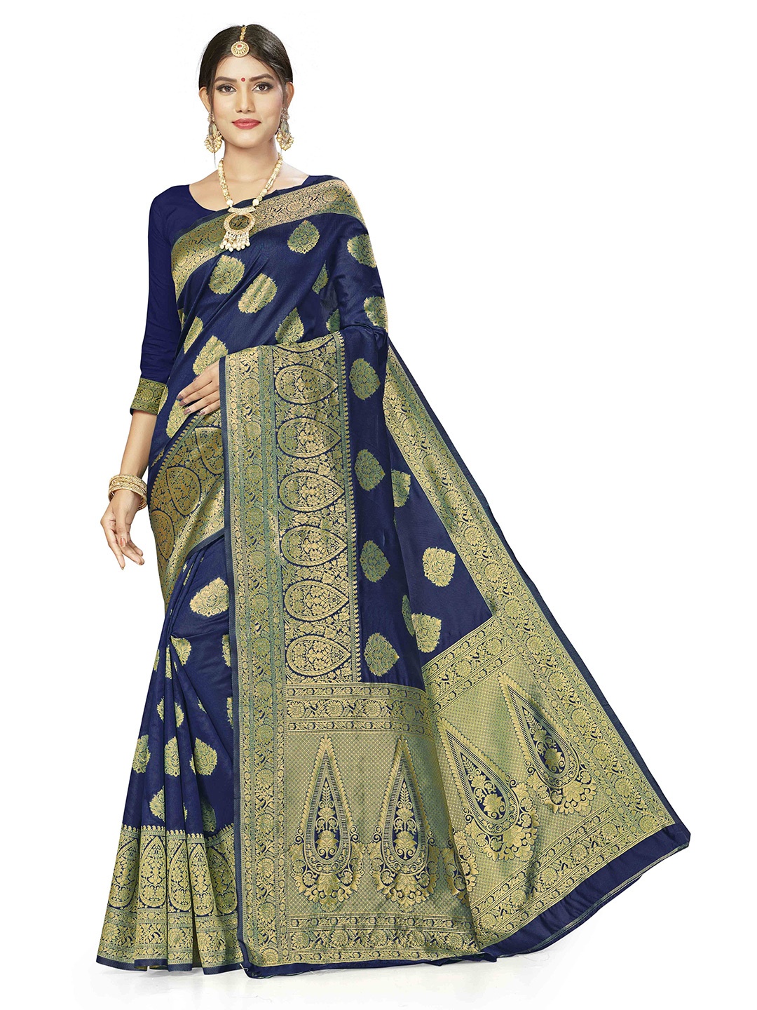 

Maroosh Ethnic Motifs Zari Banarasi Saree, Blue