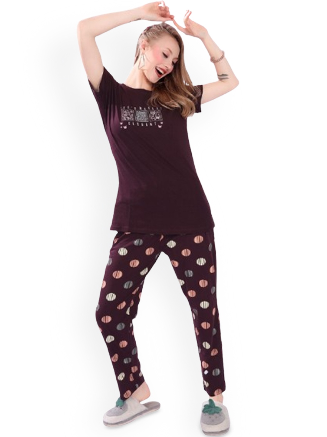 

FOMTI Women Printed Night suit, Purple
