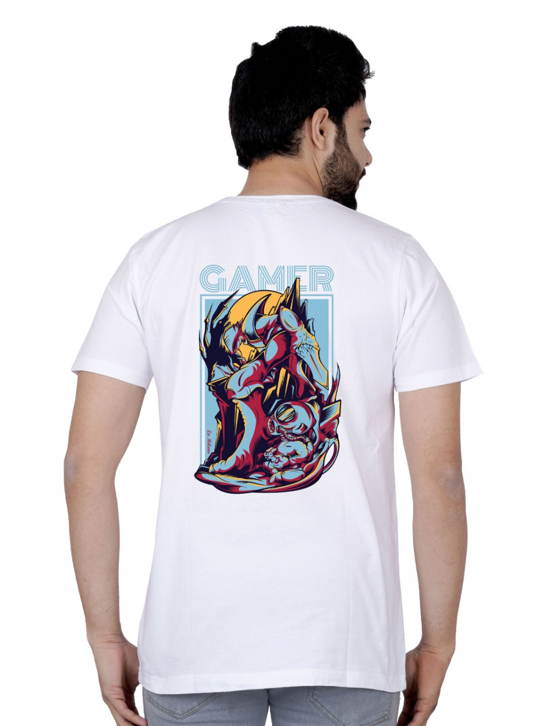 

LA MILANO Men Graphic Printed Round Neck Pure Cotton T-shirt, White
