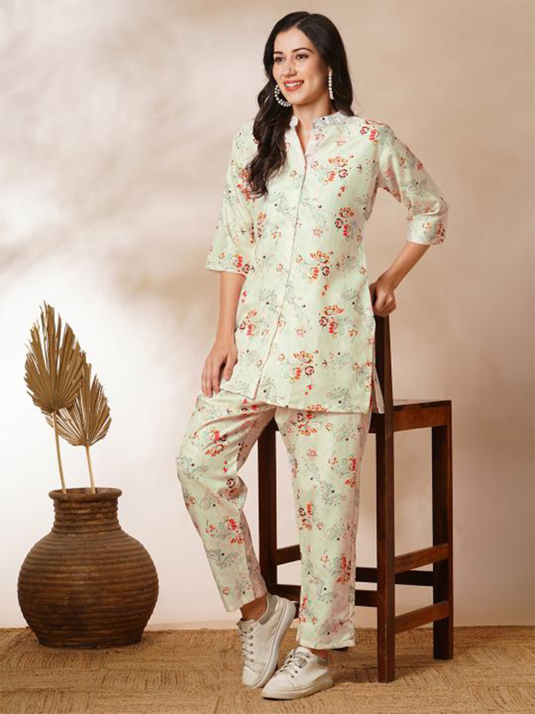 

Kiana House Of Fashion Printed Pure Cotton Tunic & Trouser Co-Ords, Beige