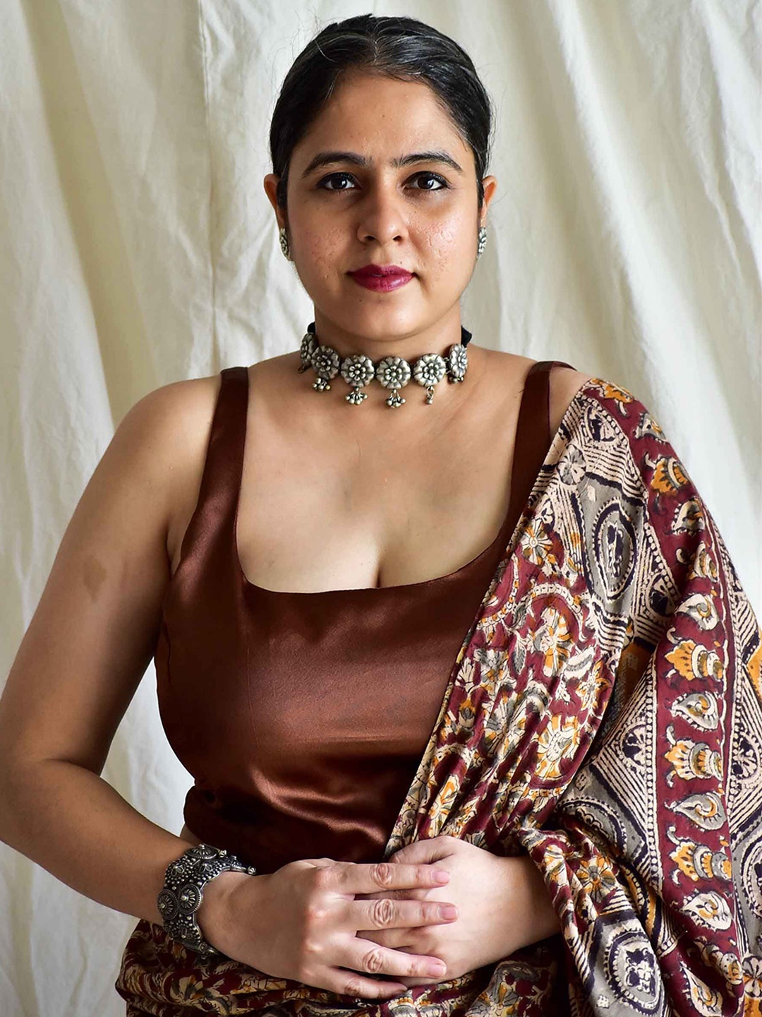 

Sundarii Women Satin Saree Blouse, Brown