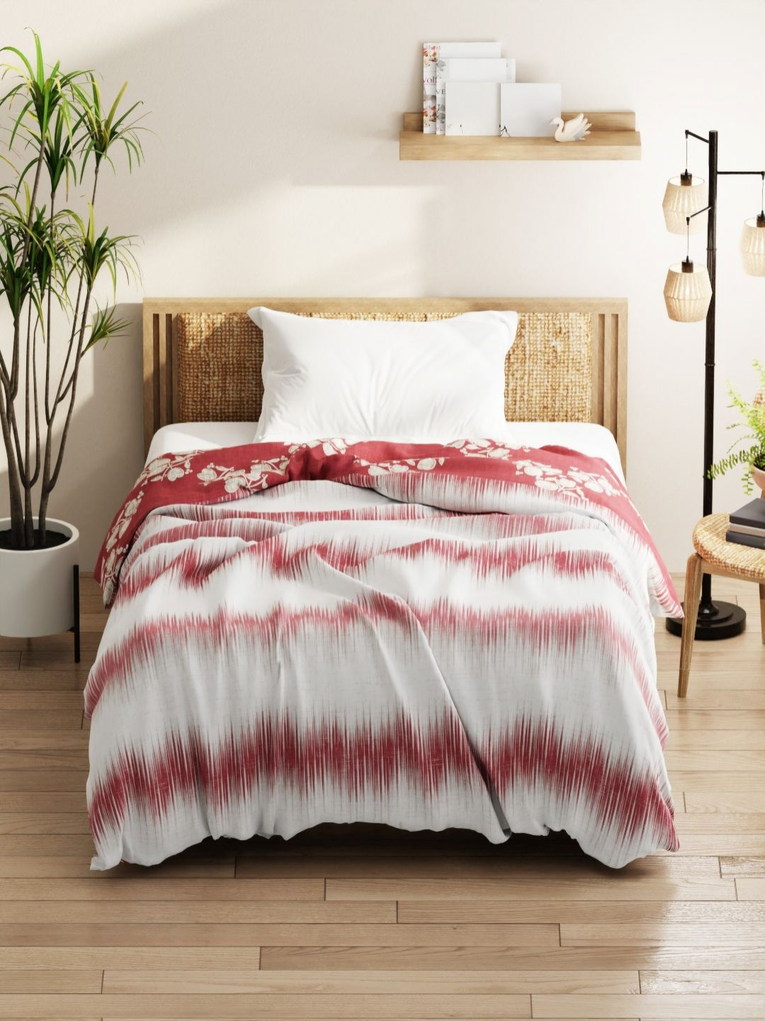 

KOPA Burgundy & White Abstract Printed Microfiber AC Room 120 GSM Single Bed Comforter