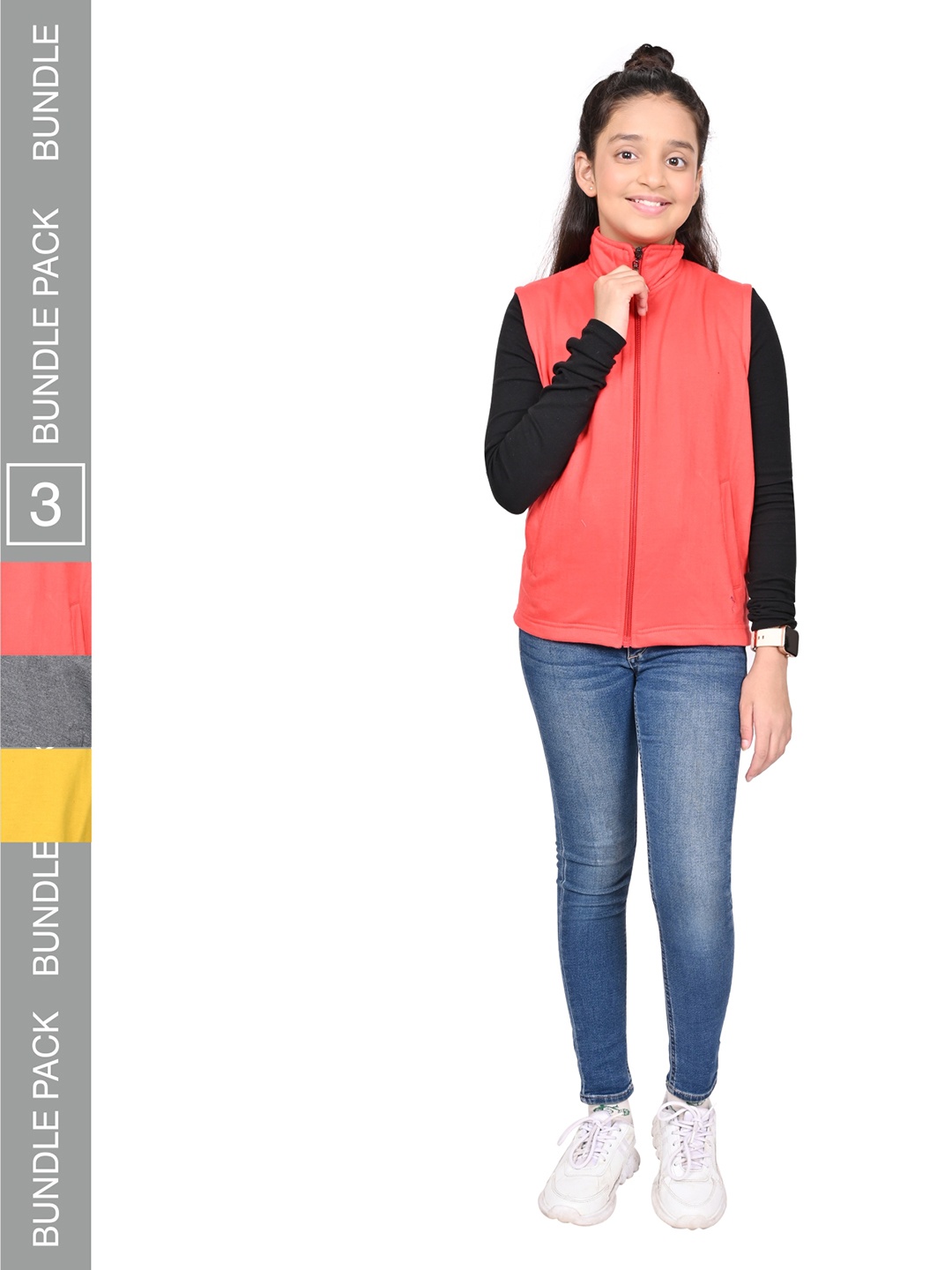 

BAESD Girls Pack Of 3 Mock Collar Solid Fleece Casual Open Front Jackets, Red