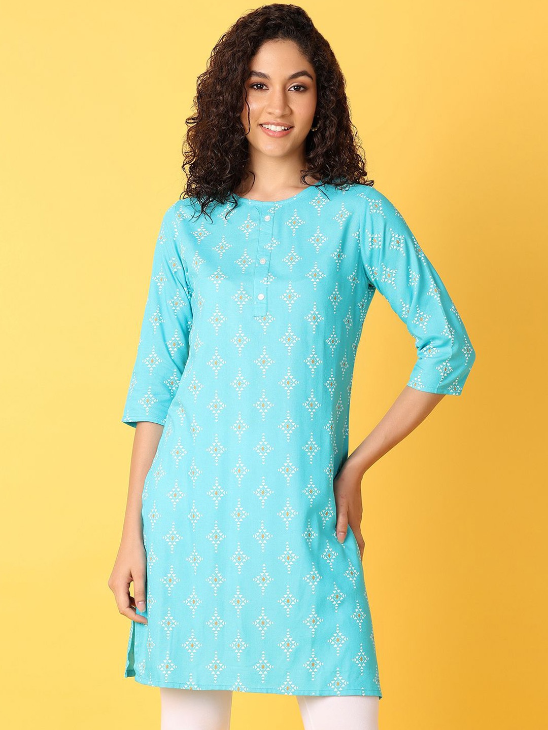 

V-Mart Women Geometric Printed Kurta, Sea green