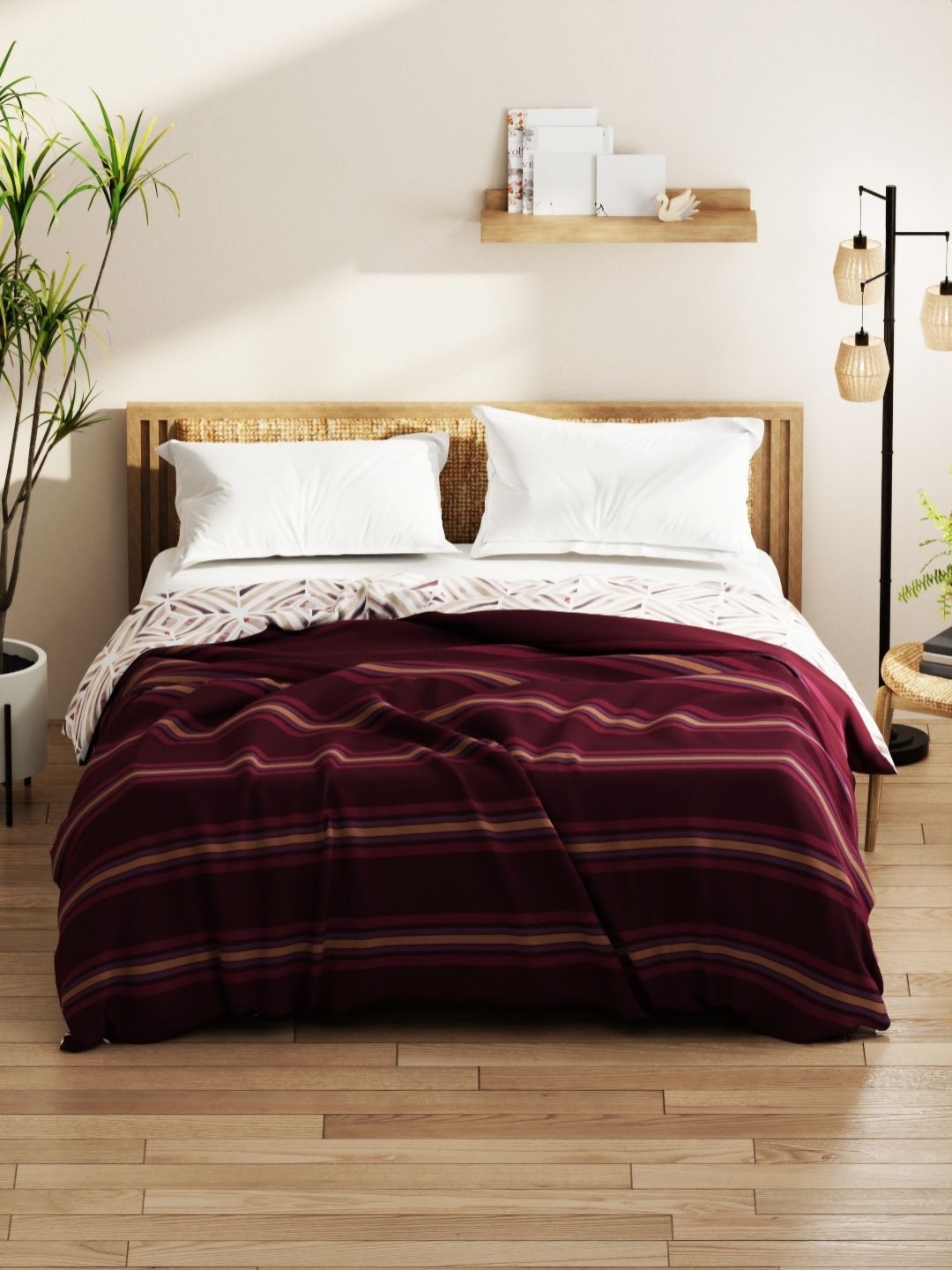 

KOPA Maroon & Beige Striped Microfiber AC Room 150 GSM Double Bed Comforter