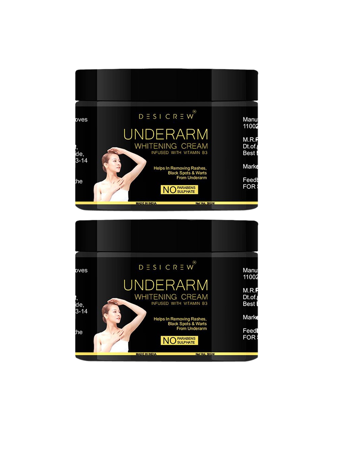 

Desi Crew Set Of 2 Underarm Whitening Cream Infused With Vitamin B3 - 50g Each, Black