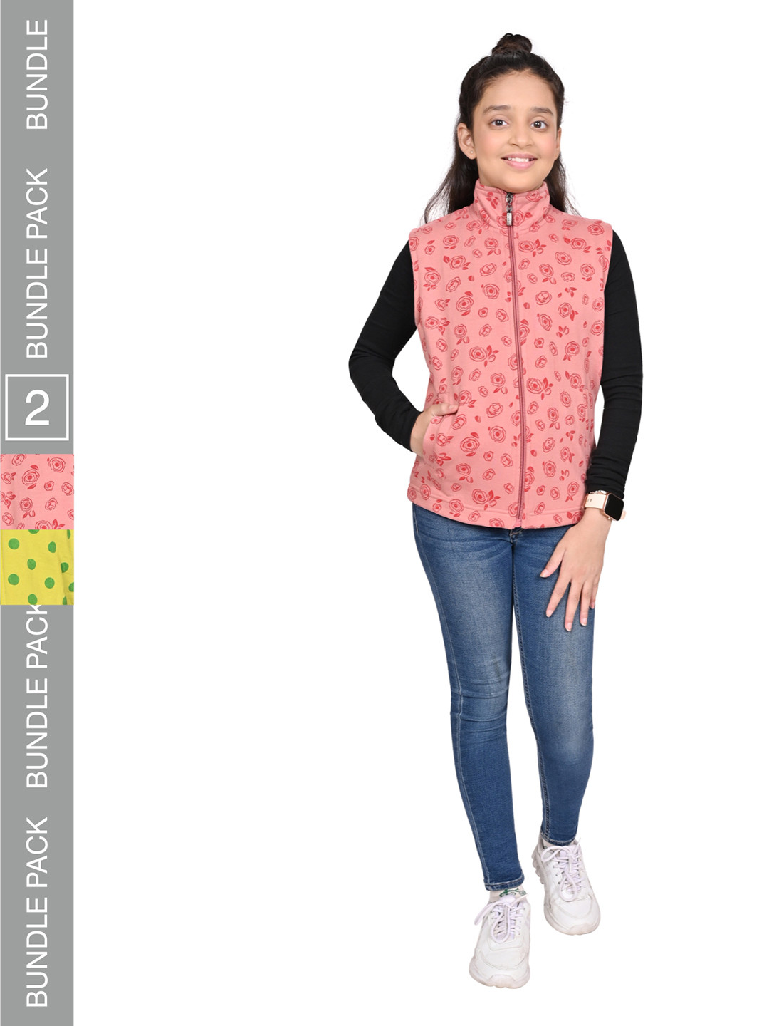 

BAESD Girls Pack Of 2 Mock Collar Floral Printed Fleece Casual Open Front Jackets, Yellow