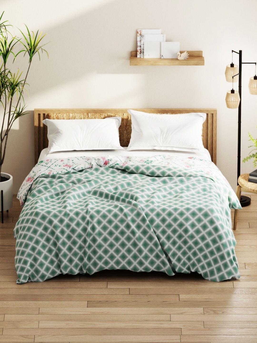 

KOPA Green & White Geometric Printed Microfiber AC Room 150 GSM Double Bed Comforter