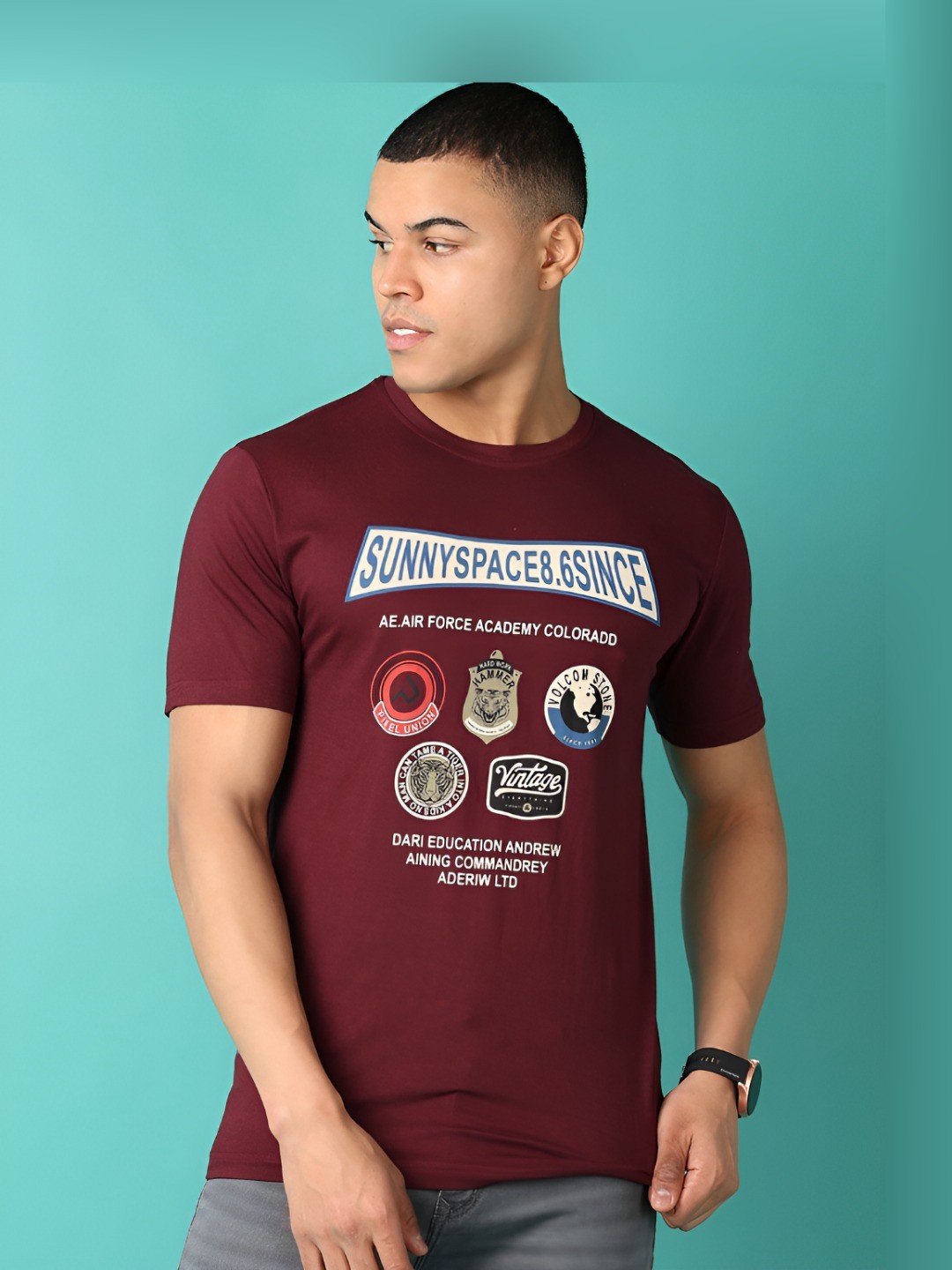 

V-Mart Men Typography Printed Round Neck Cotton Slim Fit T-shirt, Maroon