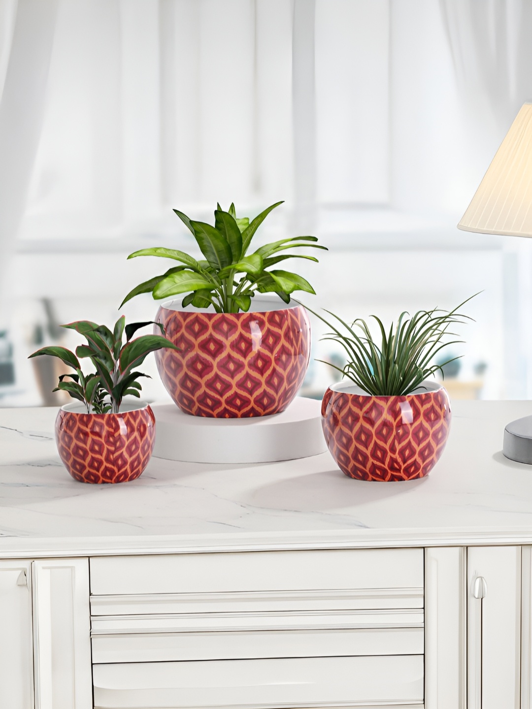 

Homspurts Apple Bowl Planter Pink & Yellow 3 Pieces Printed Metal Planters