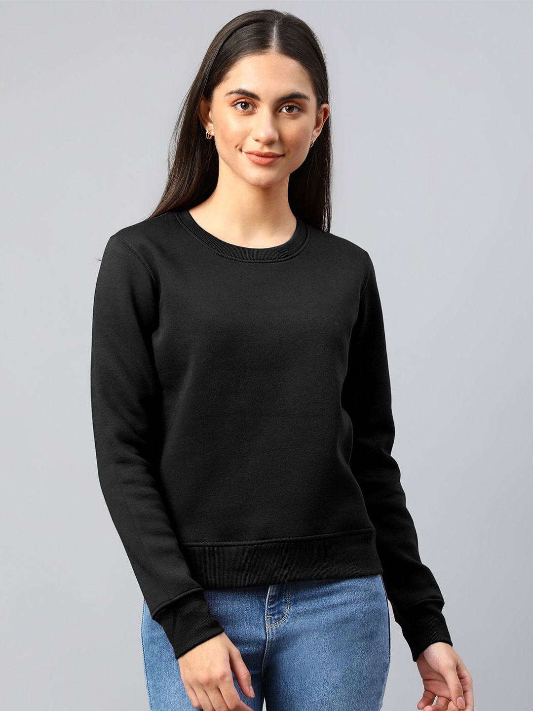 

Xpose Women Solid Round Neck Wool Pullover Sweatshirt, Black