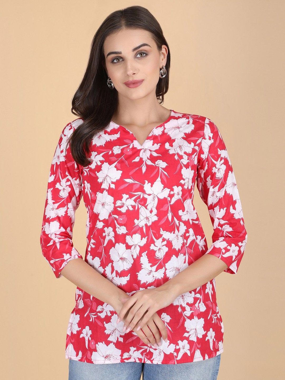 

PIDAVLIYA'S Women Floral Printed Cotton Kurti, Red
