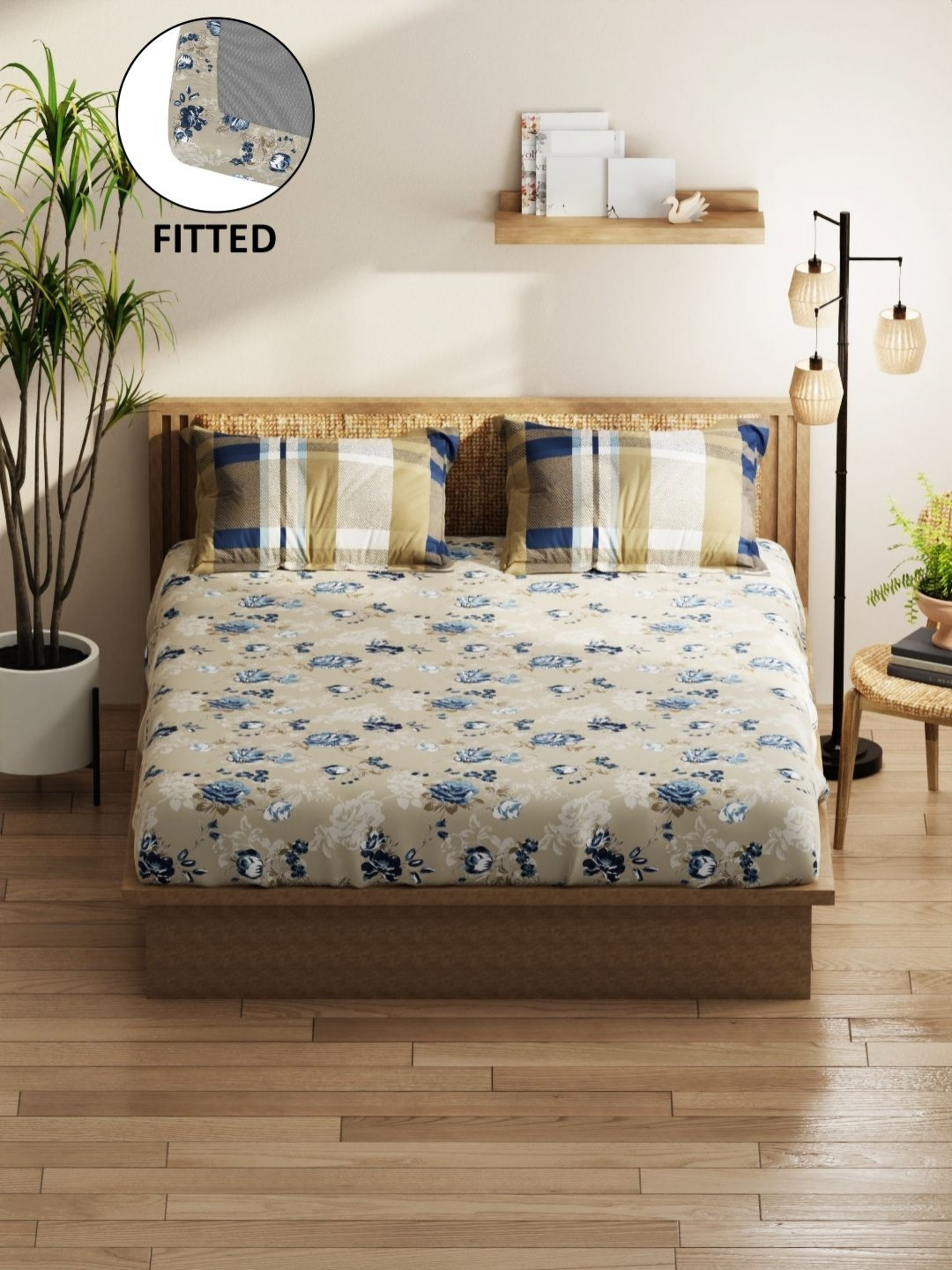 

KOPA Classic Beige Microfiber Fitted 152 TC Queen Bedsheet Set 1.68 m X 1.98 m X 25 cm
