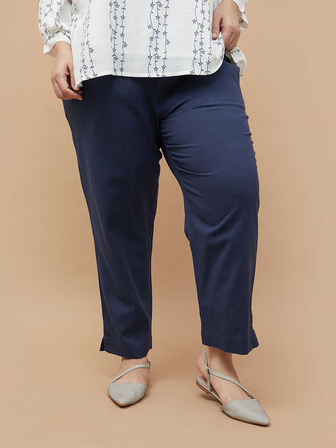 

Moiree by Lifestyle Women Plus Size Cotton Trouser, Blue