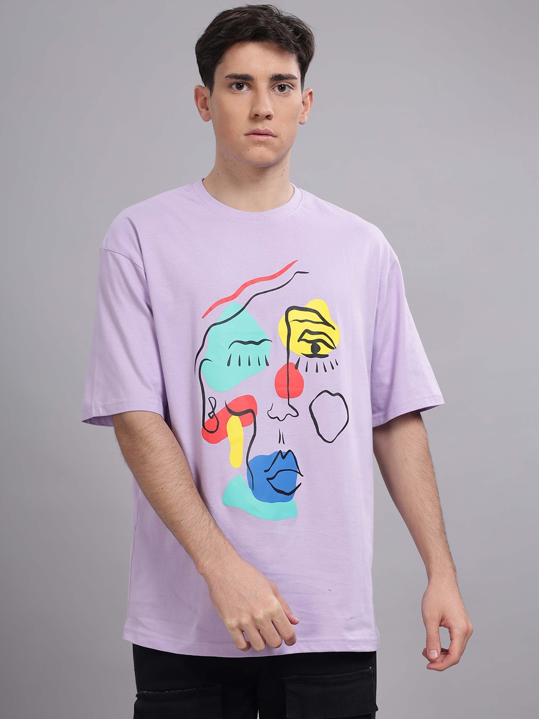 

TOMHIDDLE Men Graphic Printed Round Neck Cotton Oversized T-shirt, Violet