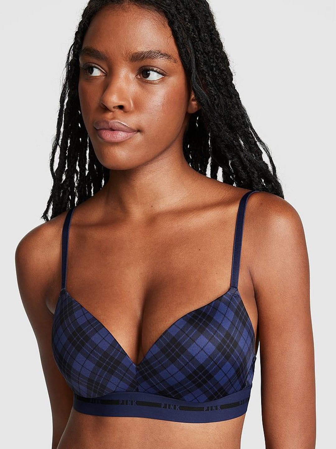 

Victoria's Secret Women Checked Medium Coverage Heavily Padded Bra, Blue