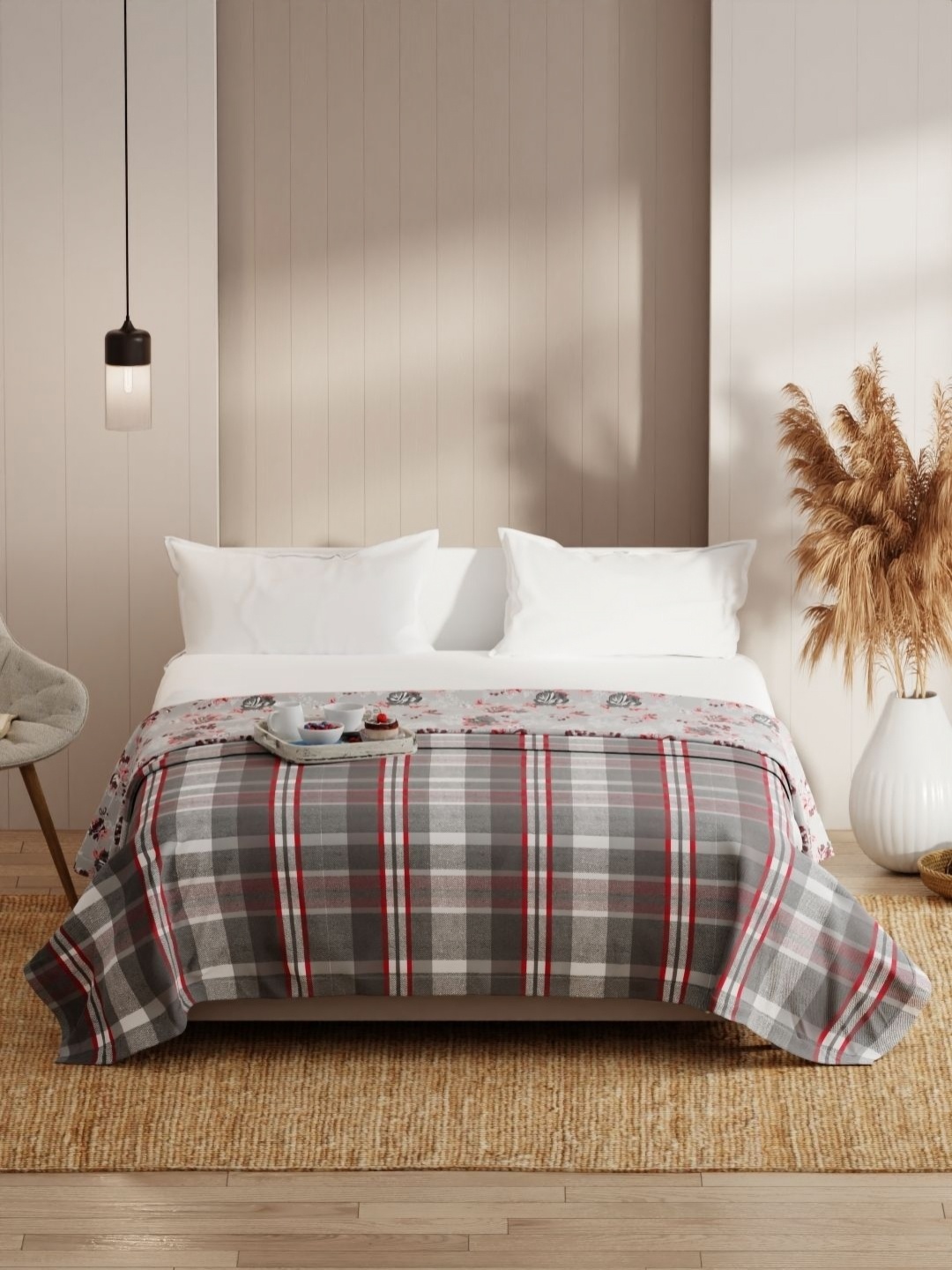 

KOPA Red & Grey Checked Microfiber AC Room 150 GSM Double Bed Dohar