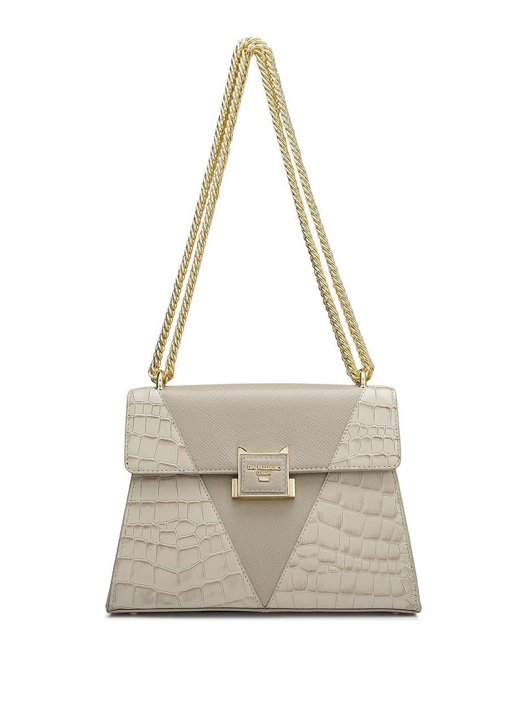 

Da Milano Women Textured Leather Structured Sling Bag, Grey
