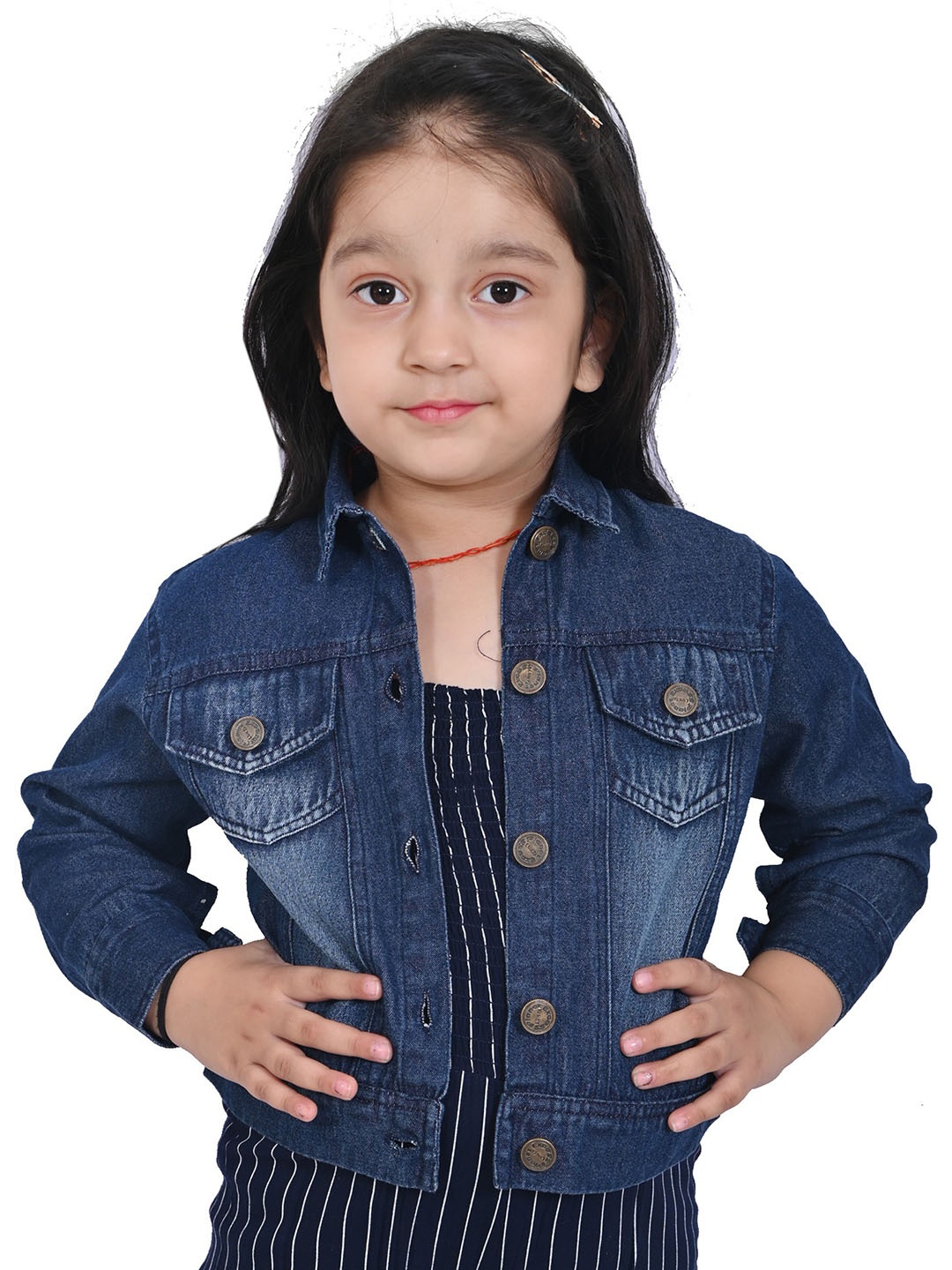 

Cloth Bites Girls Washed Cotton Lightweight Denim Jacket with Patchwork, Blue