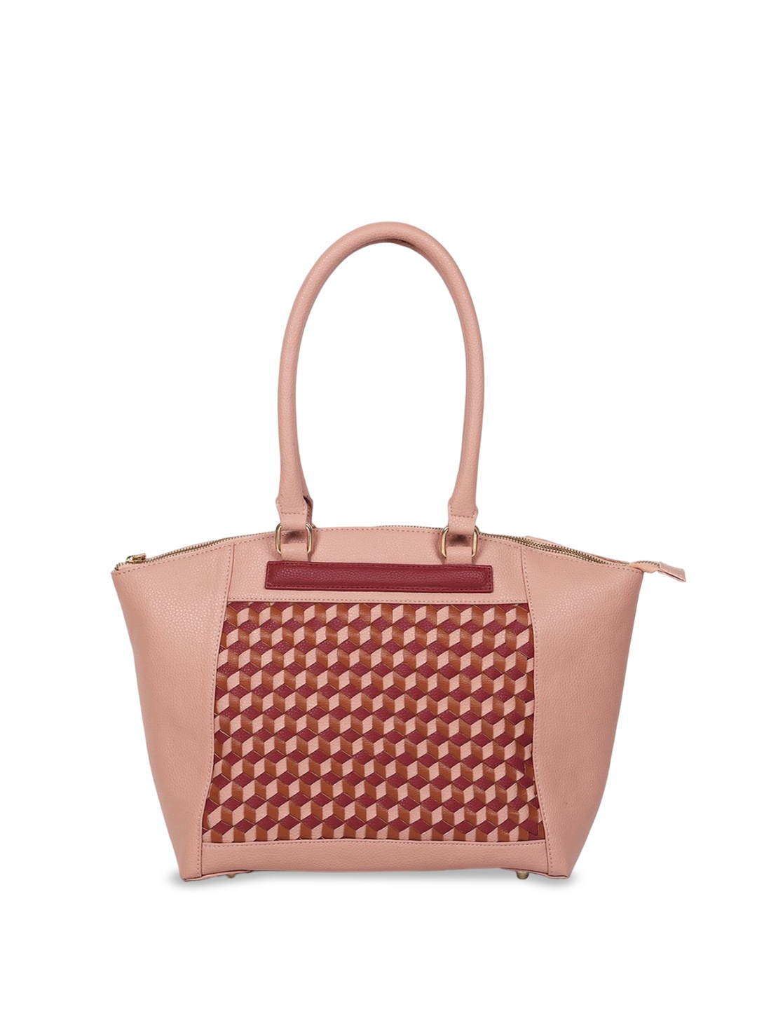 

White Lily Checked PU Half Moon Handheld Bag with, Pink