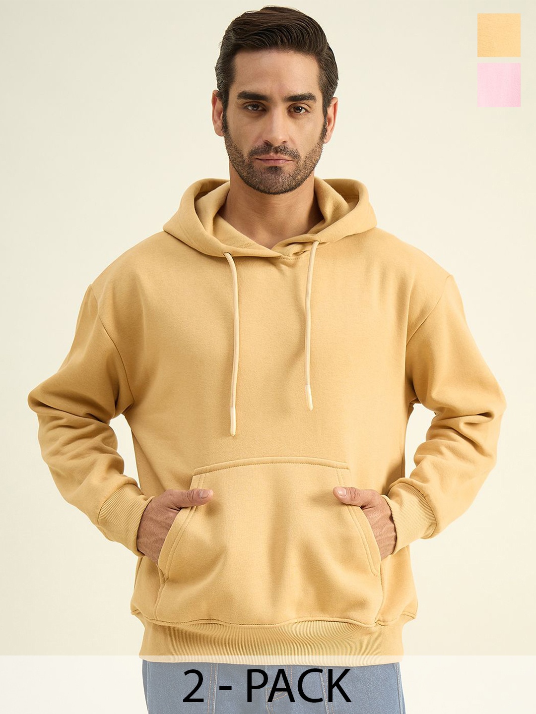 

COLOR CAPITAL Unisex Pack Of 2 Solid Hood Cotton Pullover Sweatshirts, Pink