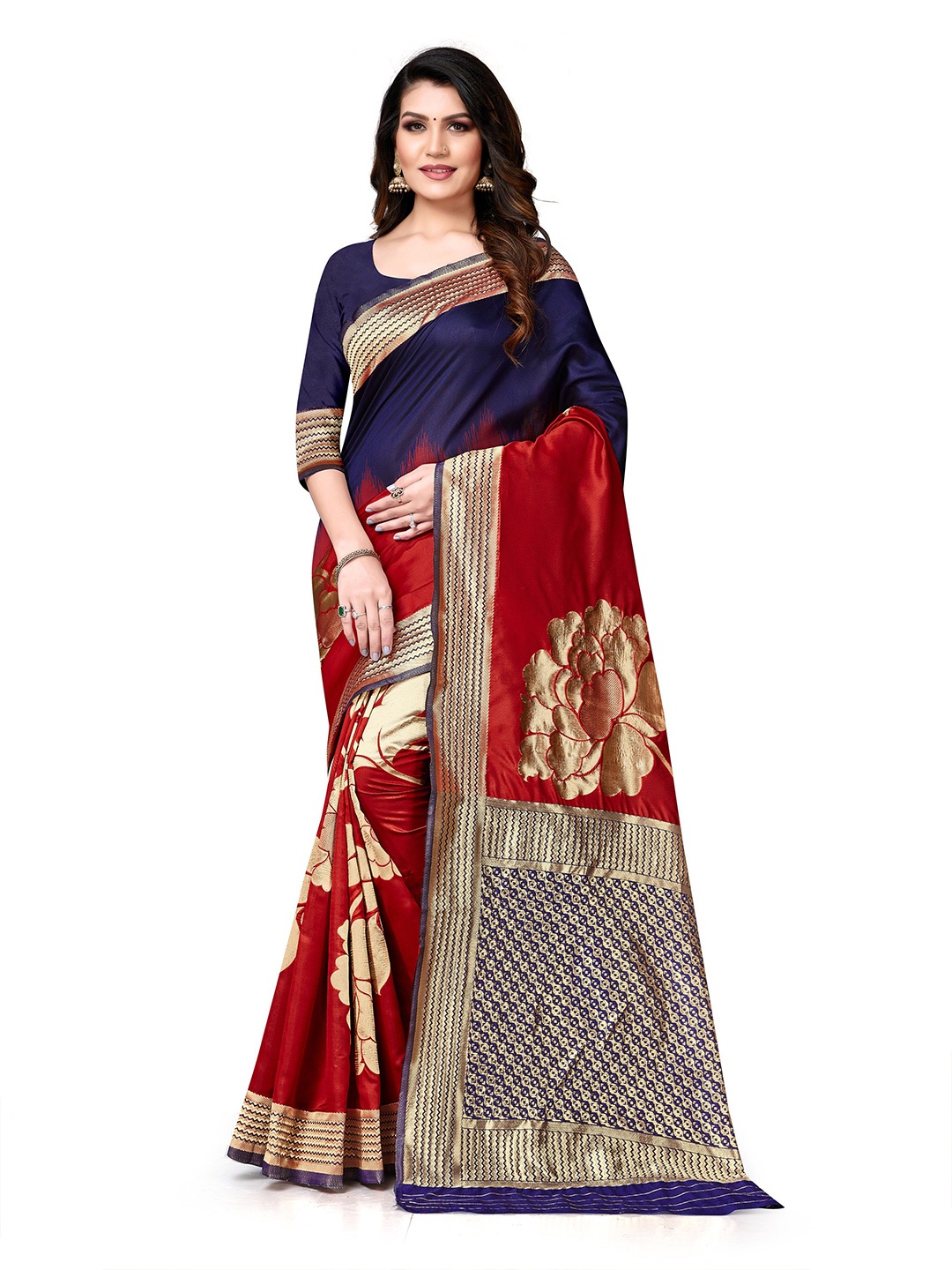 

Maroosh Floral Zari Banarasi Saree, Navy blue