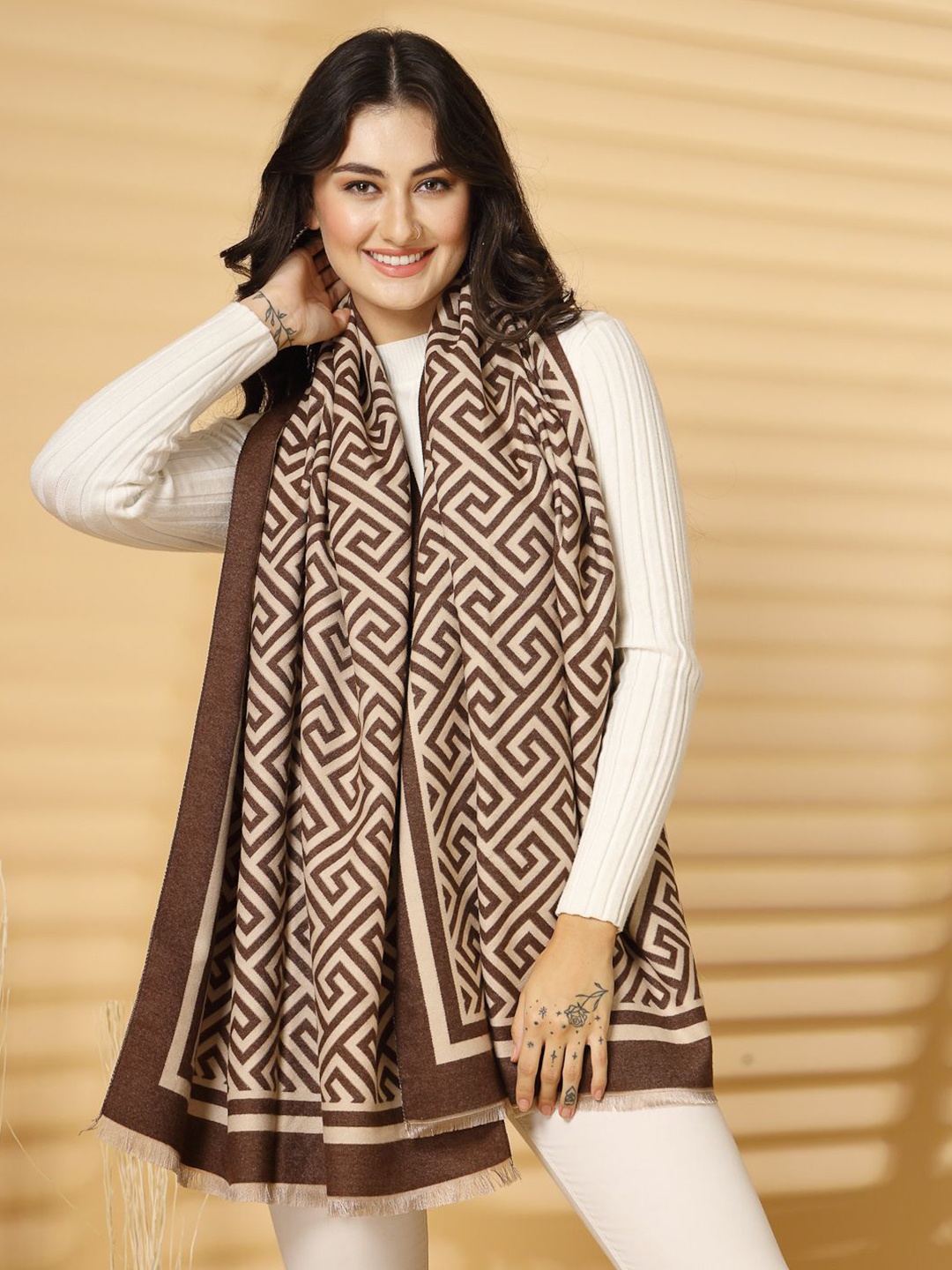 

Mafadeny Women Woven Design Stole, Brown
