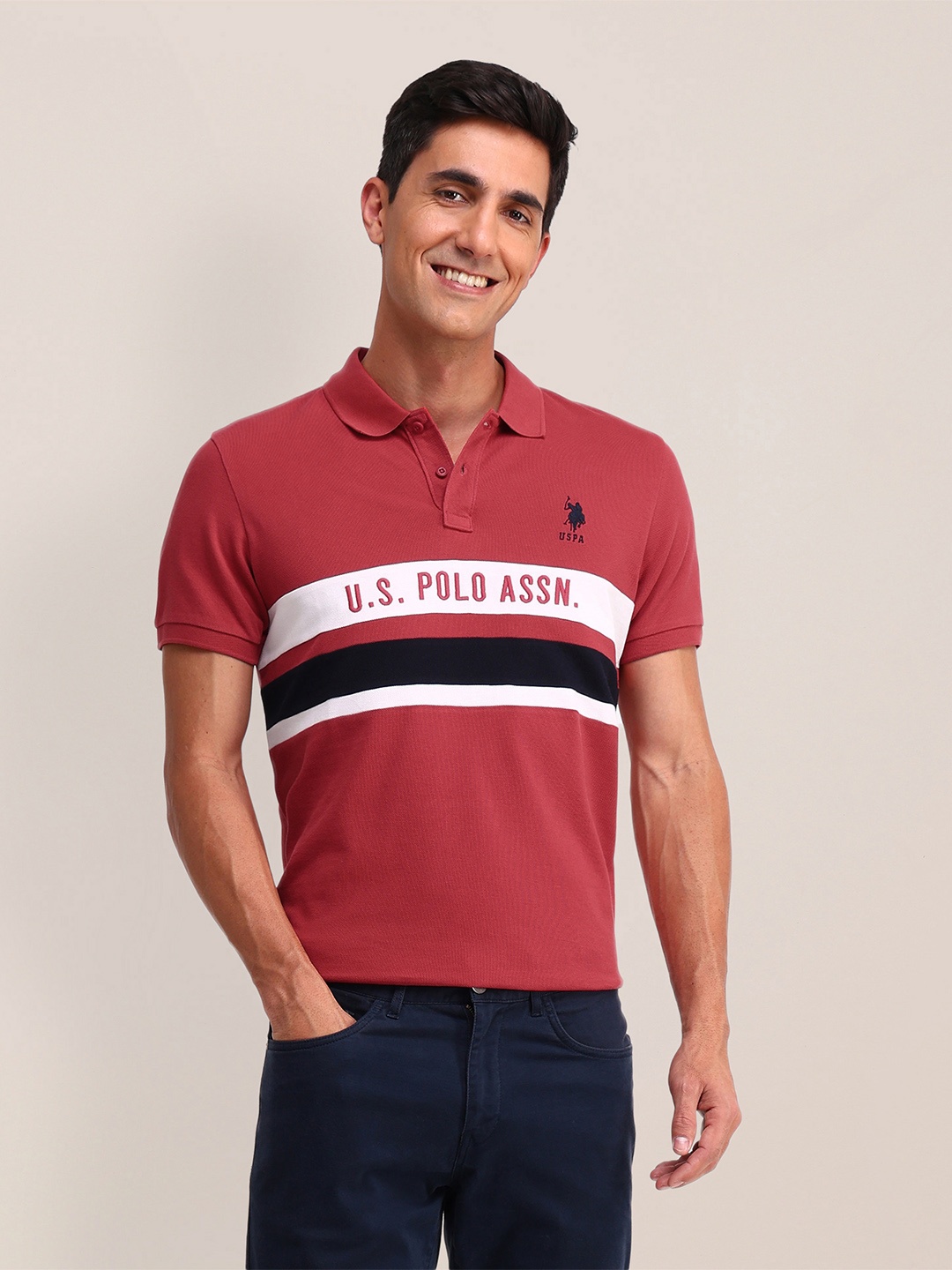 

U.S. Polo Assn. Printed Polo Collar Pure Cotton T-shirt, Rust