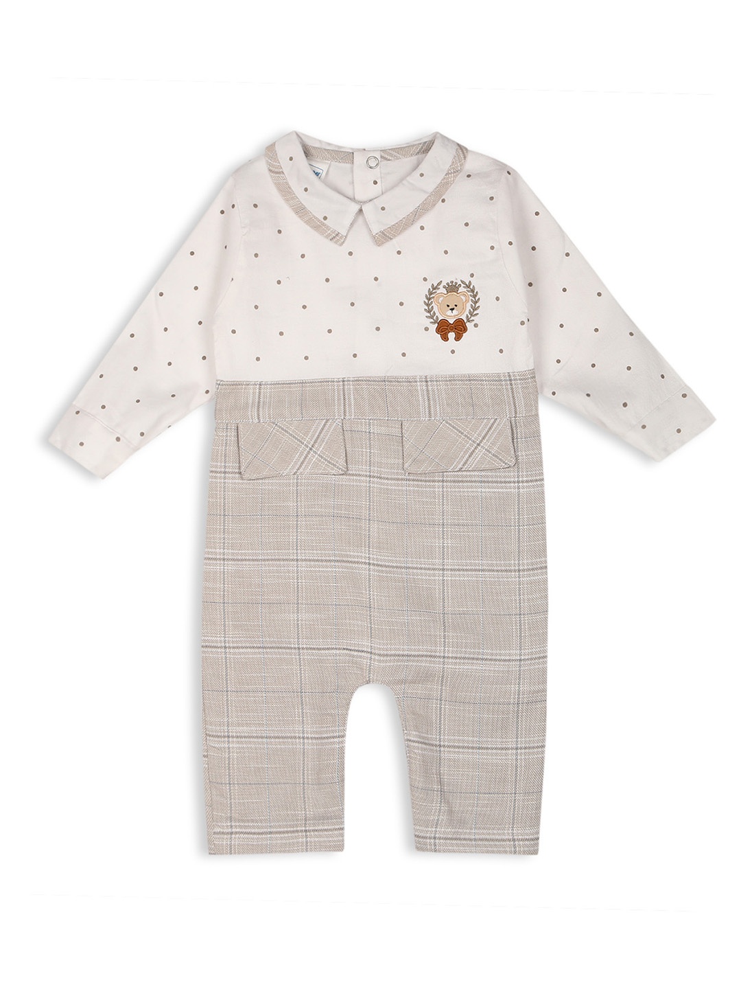 

MeeMee Infants Checked Cotton Romper, Beige