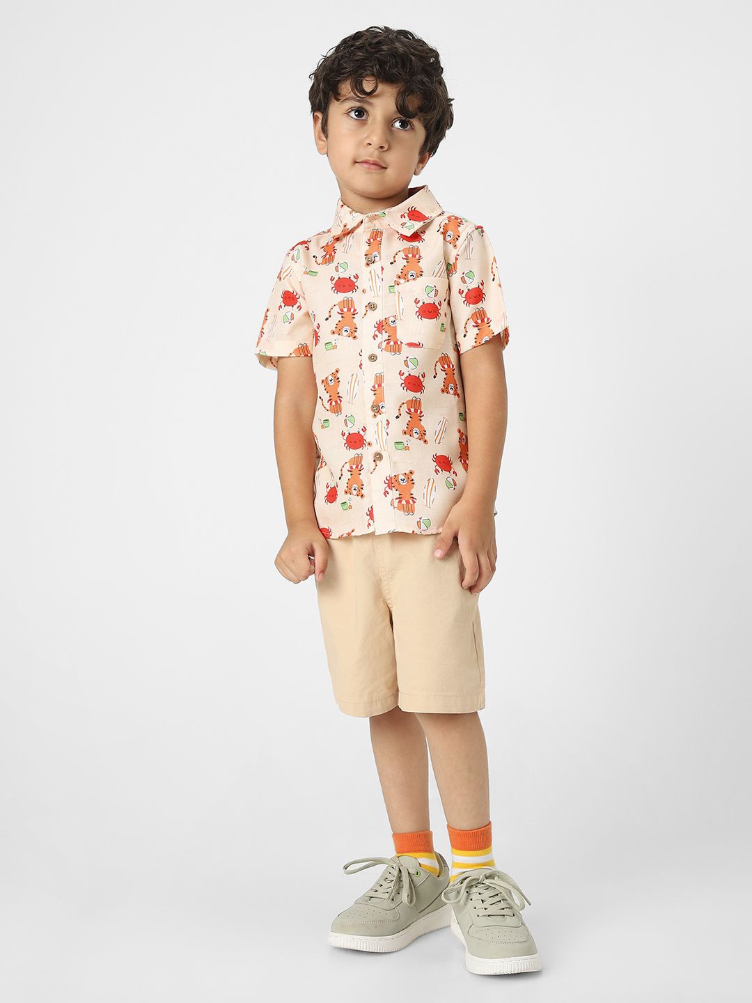 

Nauti Nati Boys Tiger and Crab Printed T-shirt and Shorts, Beige