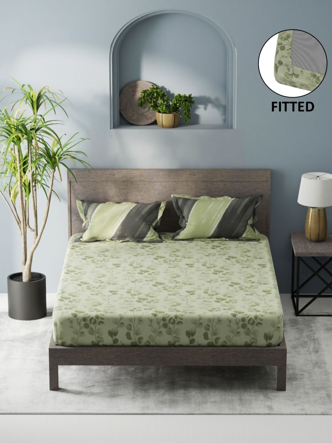 

KOPA Green Floral 200 TC Microfiber Fitted Double King Bedsheet Set-1.80 m X 1.98 m