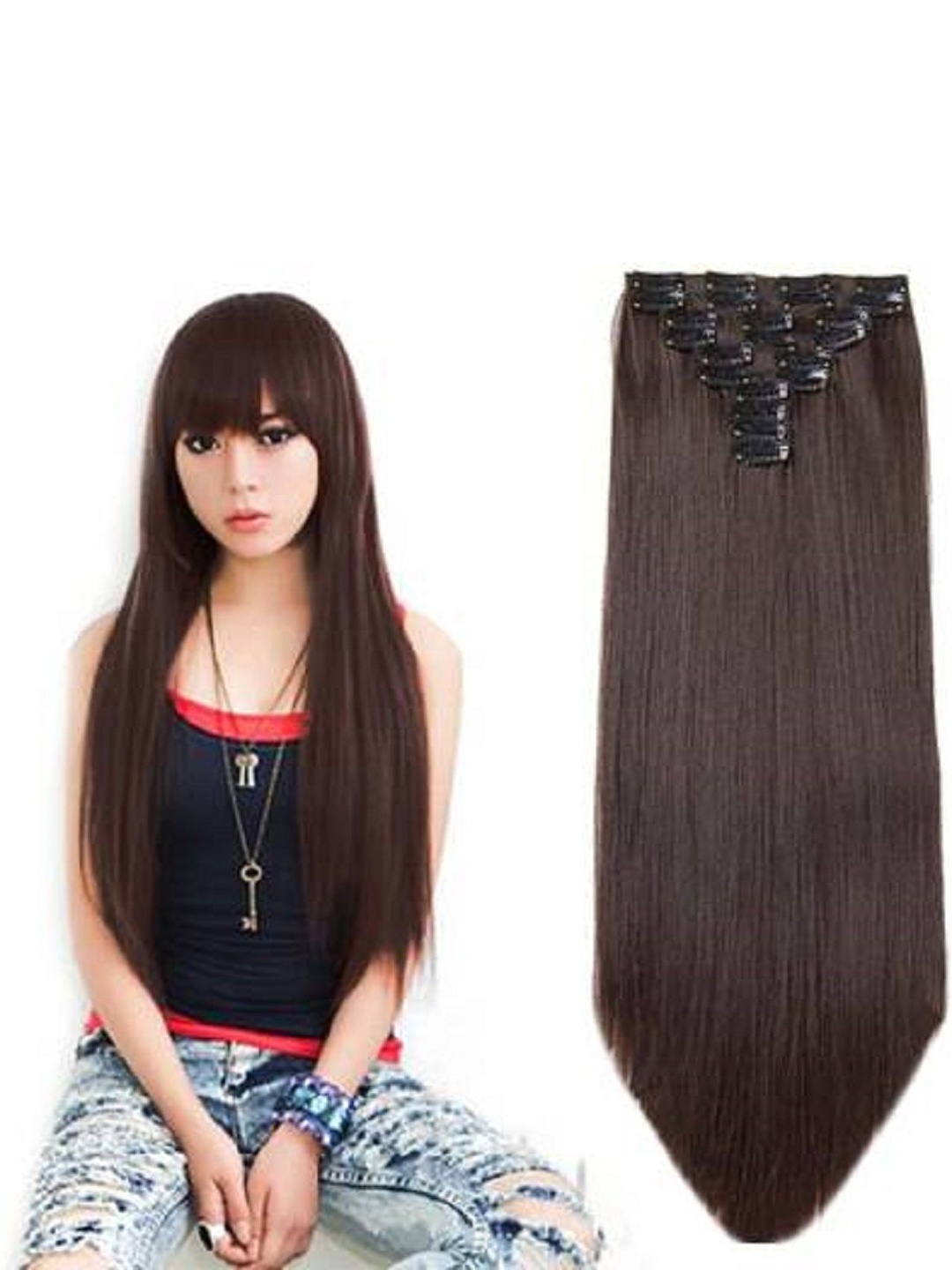

HAVEREAM Clip-In Straight Locks Hair Extension - Brown - 24 Inch