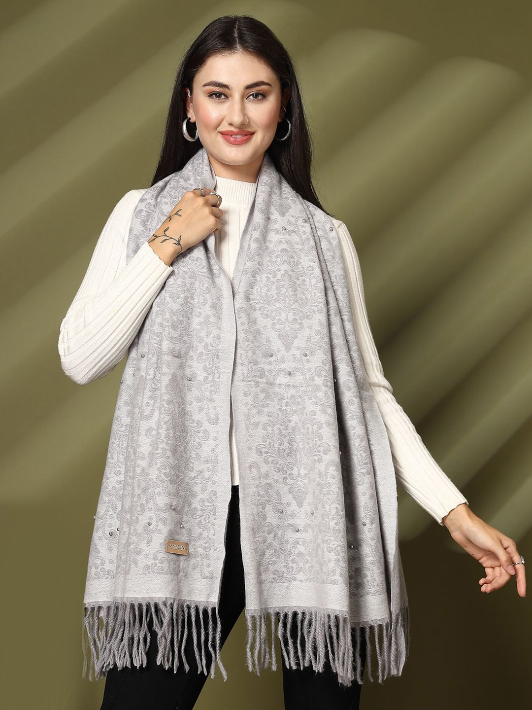 

Mafadeny Women Woven Design Winter Stole, Grey