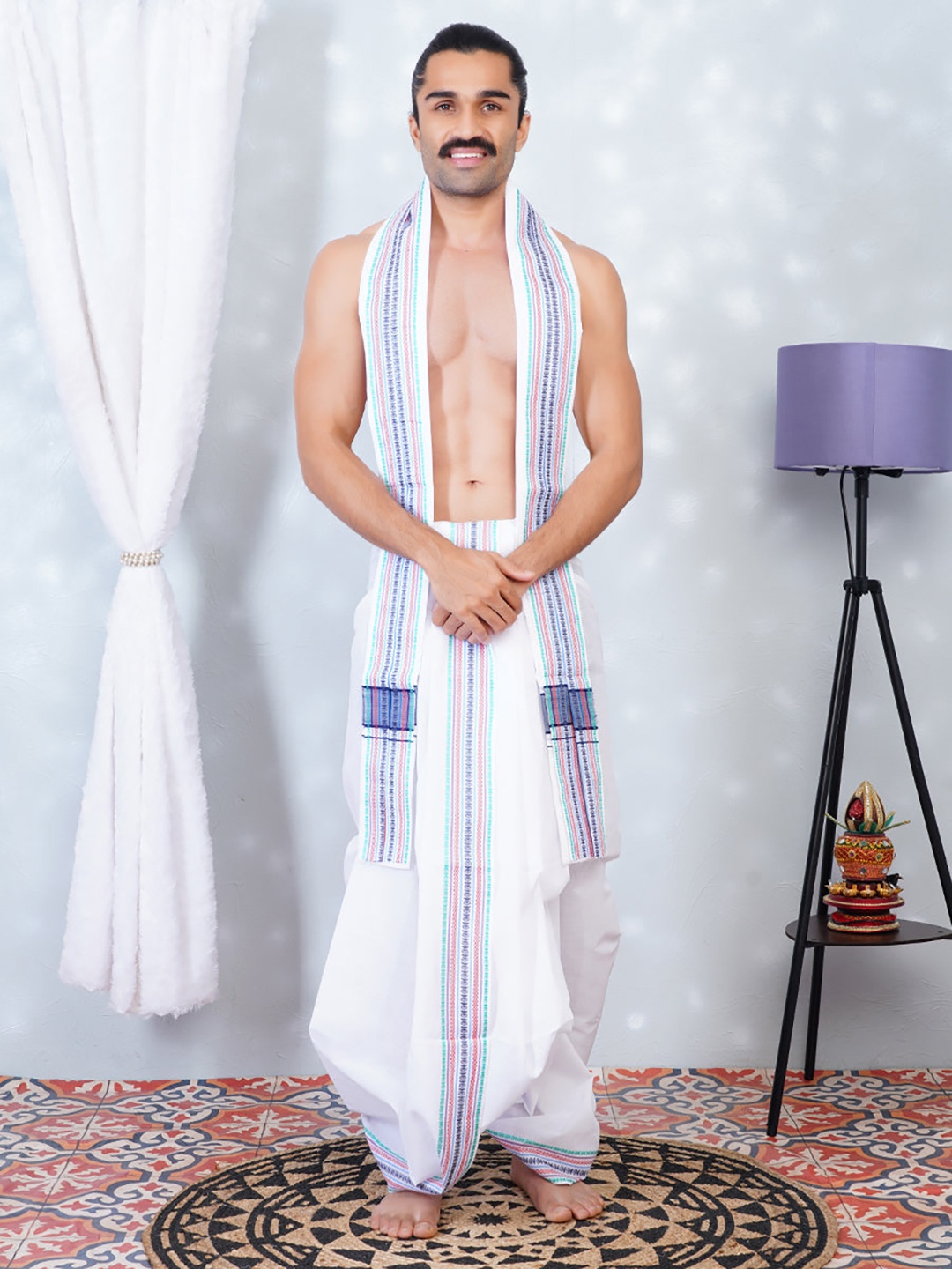 

Ramraj Men Cotton Panchakacham Dhoti with Angavastram, White