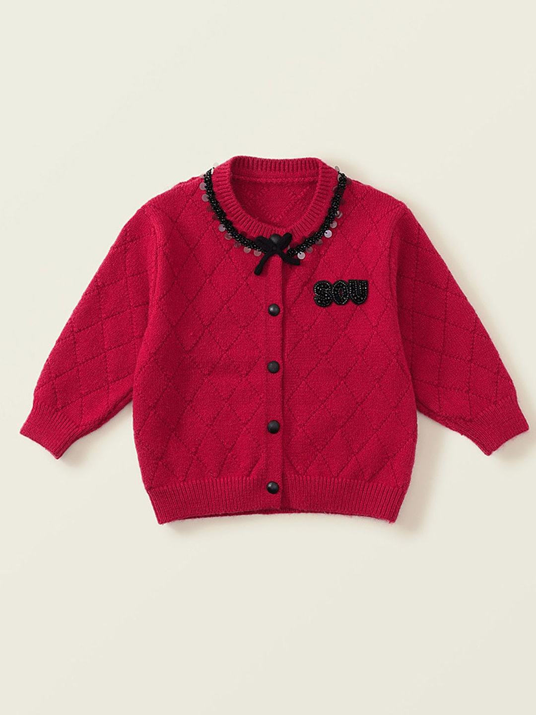 

LULU & SKY Girls Self Design Cardigan, Red