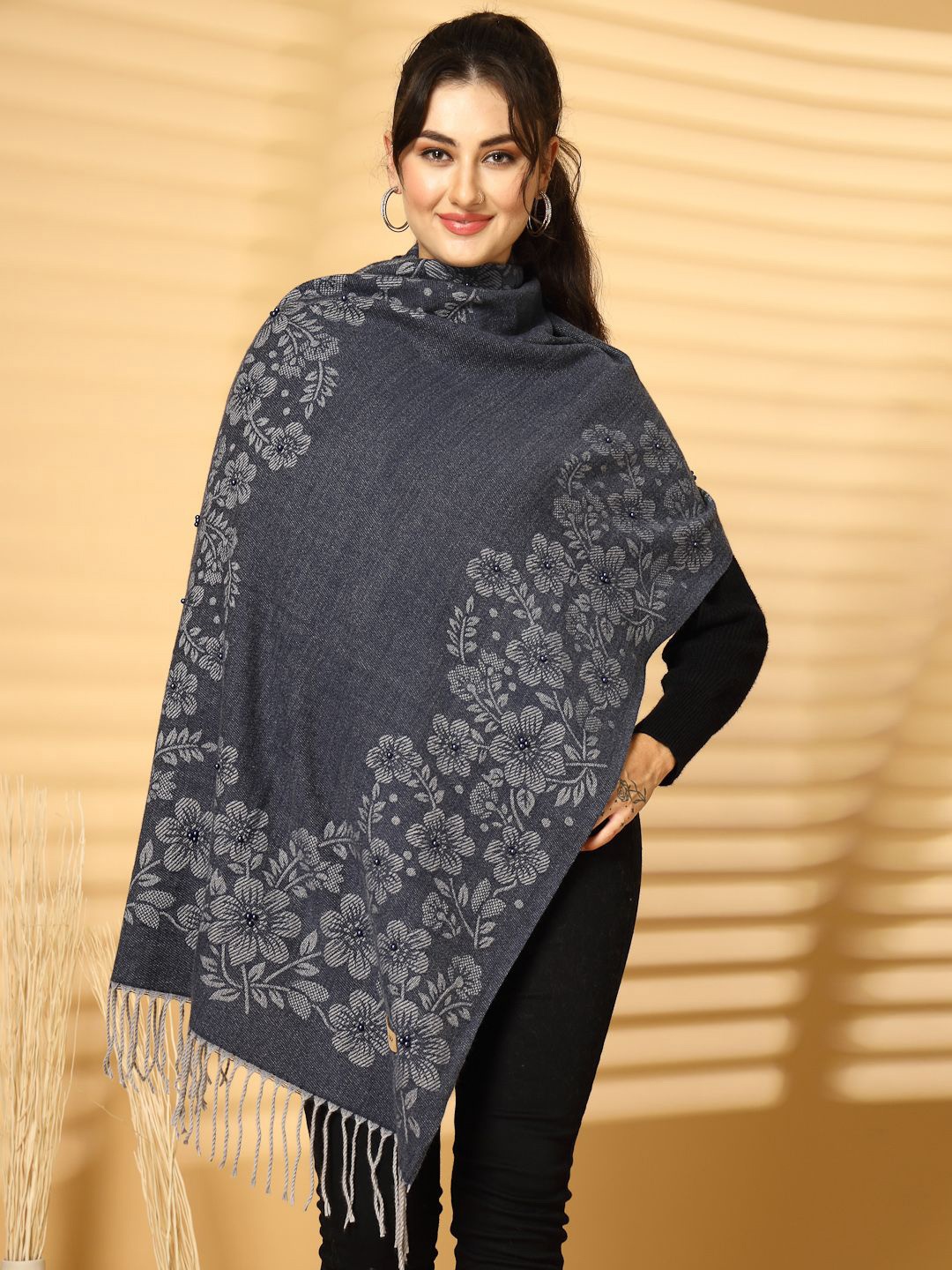 

Mafadeny Women Woven Design Stole, Blue