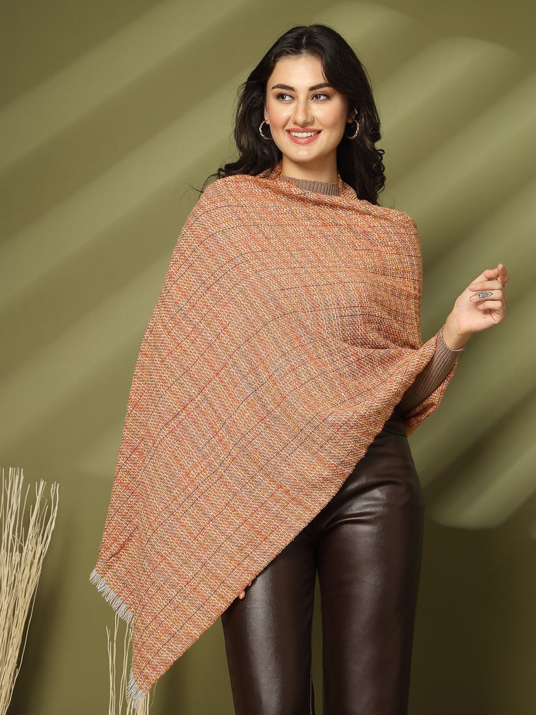 

Mafadeny Women Woven Design Stole, Rust