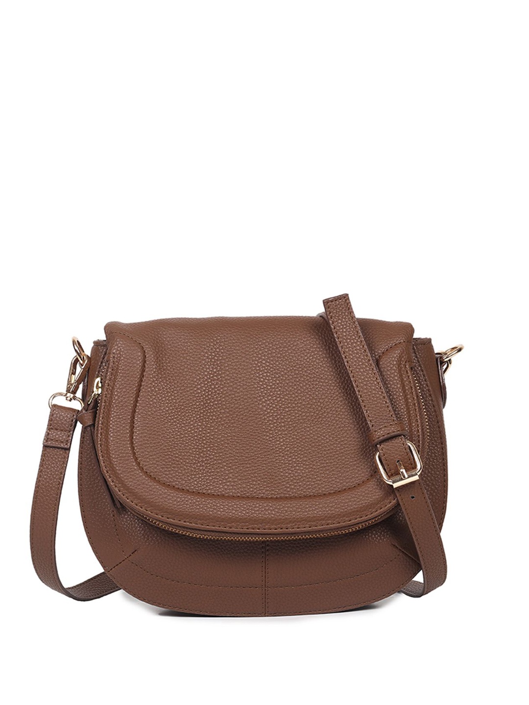 

White Lily Solid Half Moon Sling Bag, Brown