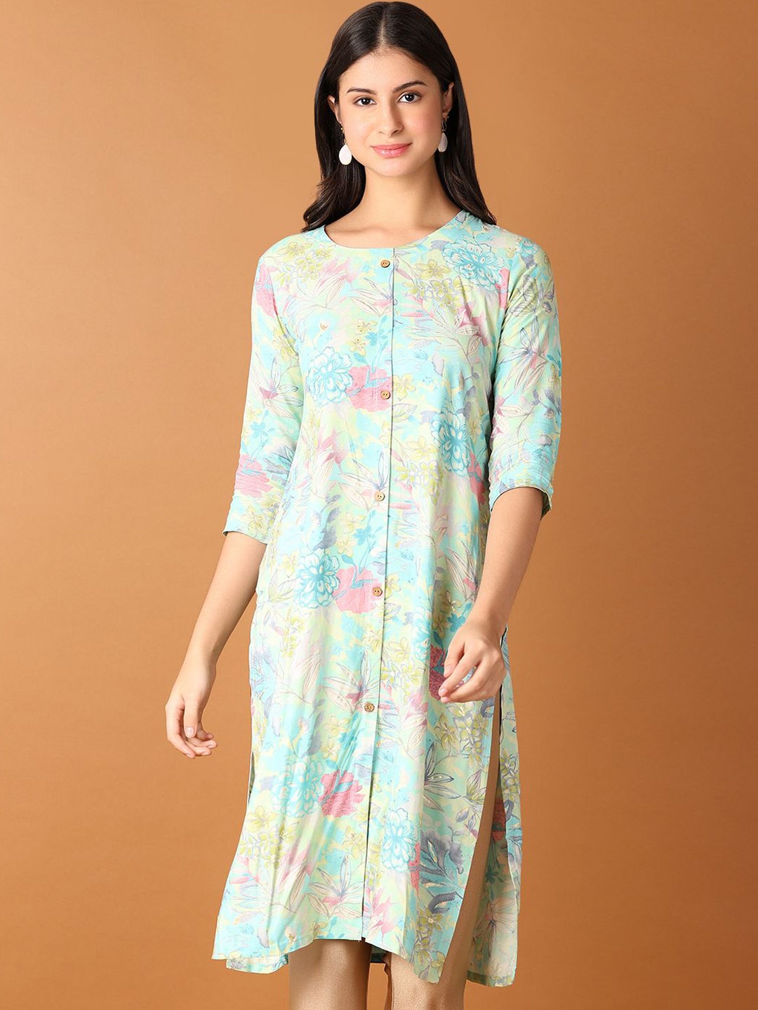 

V-Mart Women Printed Kurta, Turquoise blue