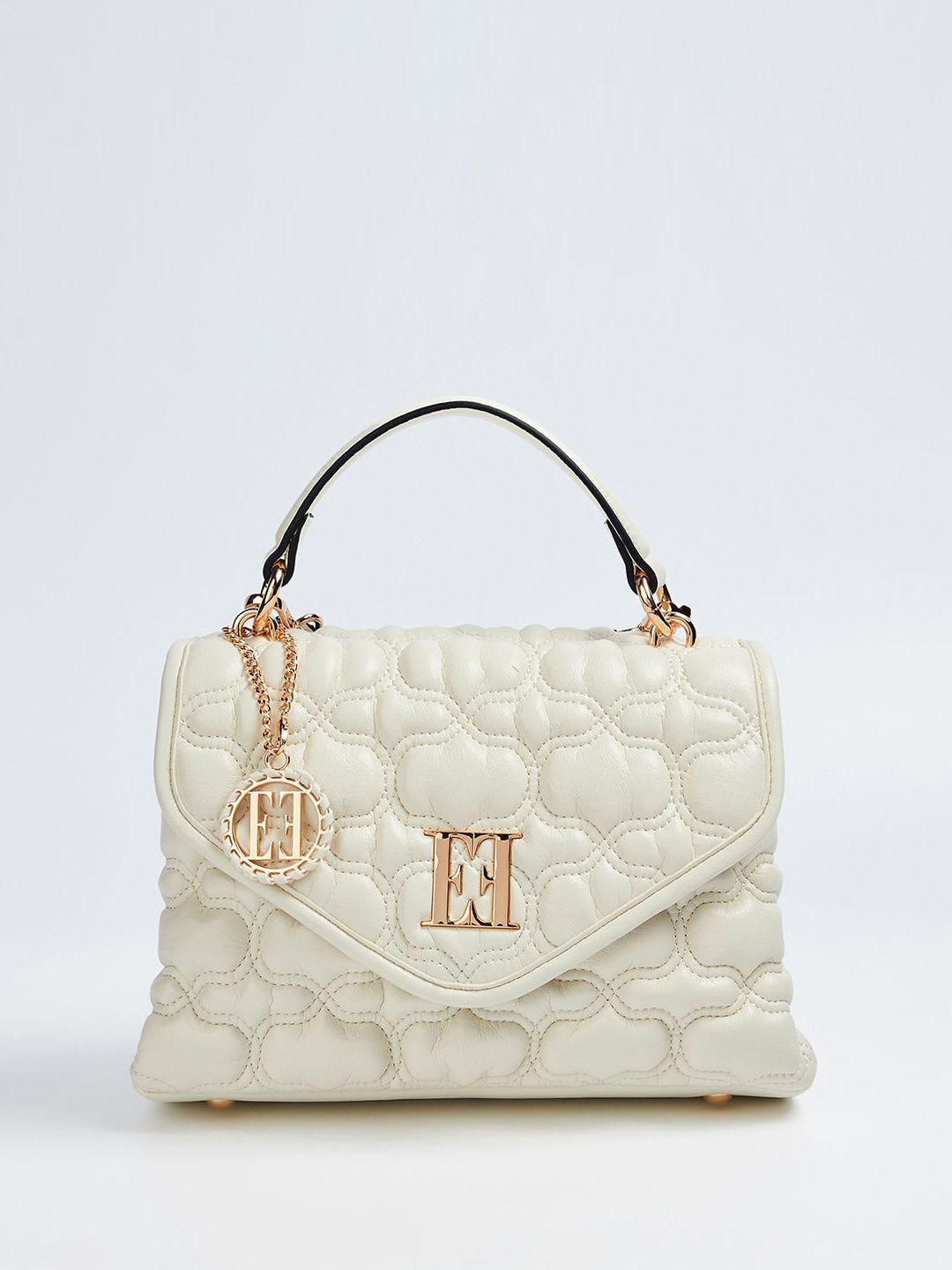 

ELLE Women Quilted Structured Handheld Bag, Off white