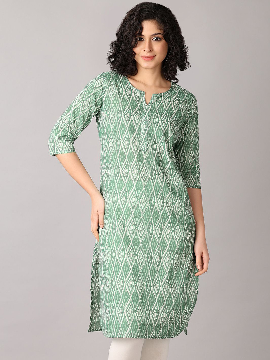 

V-Mart Women Geometric Printed Kurta, Sea green
