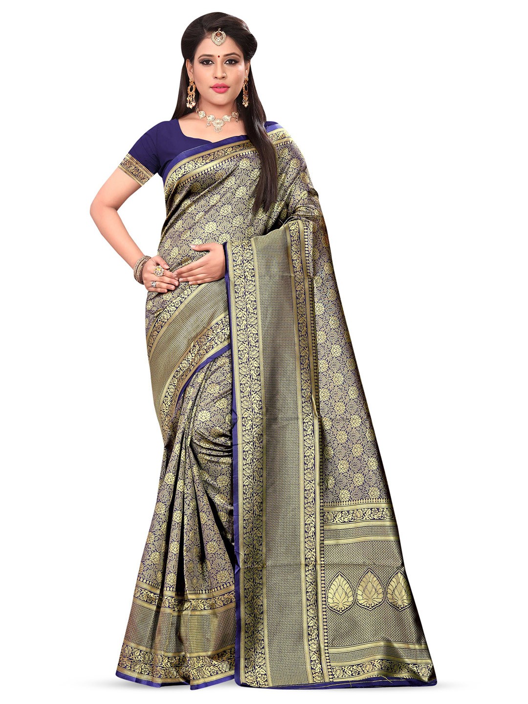 

Maroosh Woven Design Zari Banarasi Saree, Navy blue