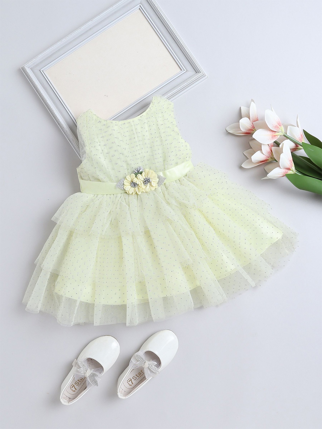 

The Magic Wand Girls Embellished Fit & Flare Party Wear Dress, Yellow