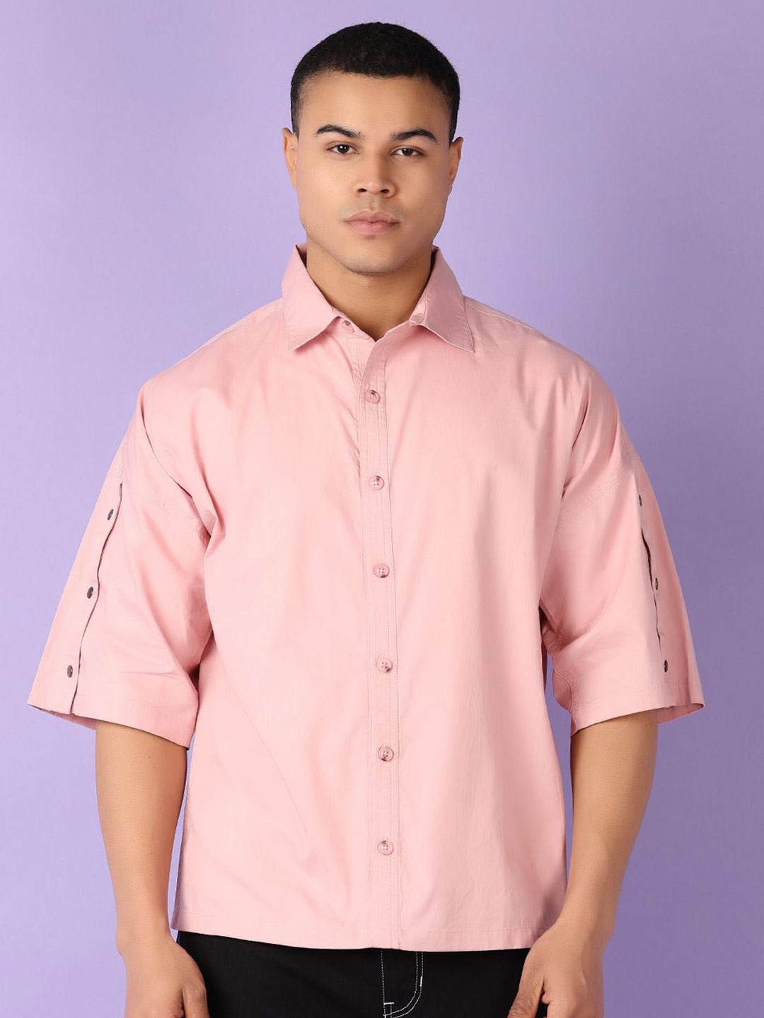 

V-Mart Men Spread Collar Solid Cotton Casual Shirt, Pink