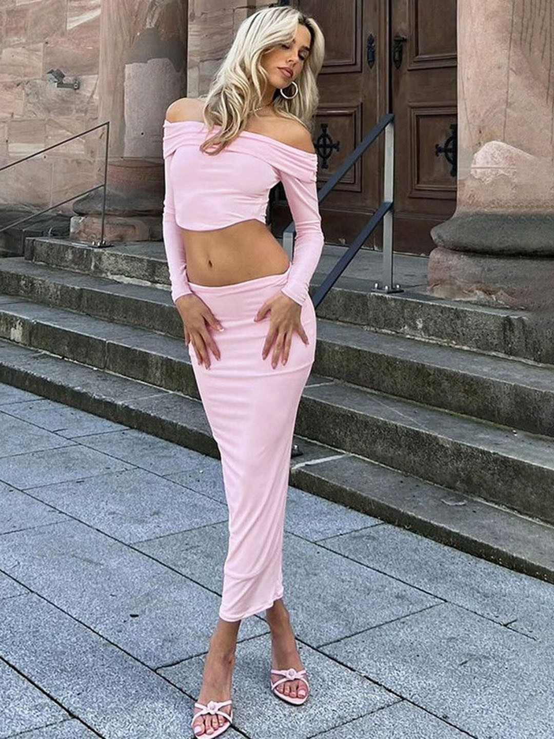 

LULU & SKY Women Off-Shoulder Co-Ords, Pink