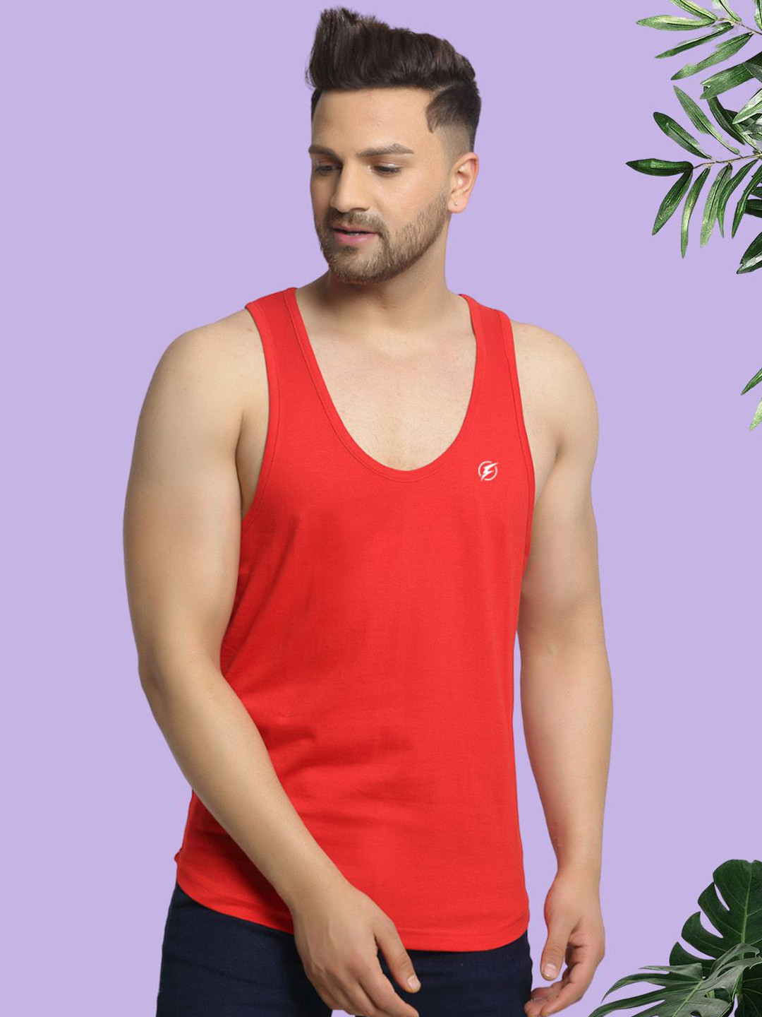 

Friskers Men Round Neck Innerwear Vests 230924C-03, Red