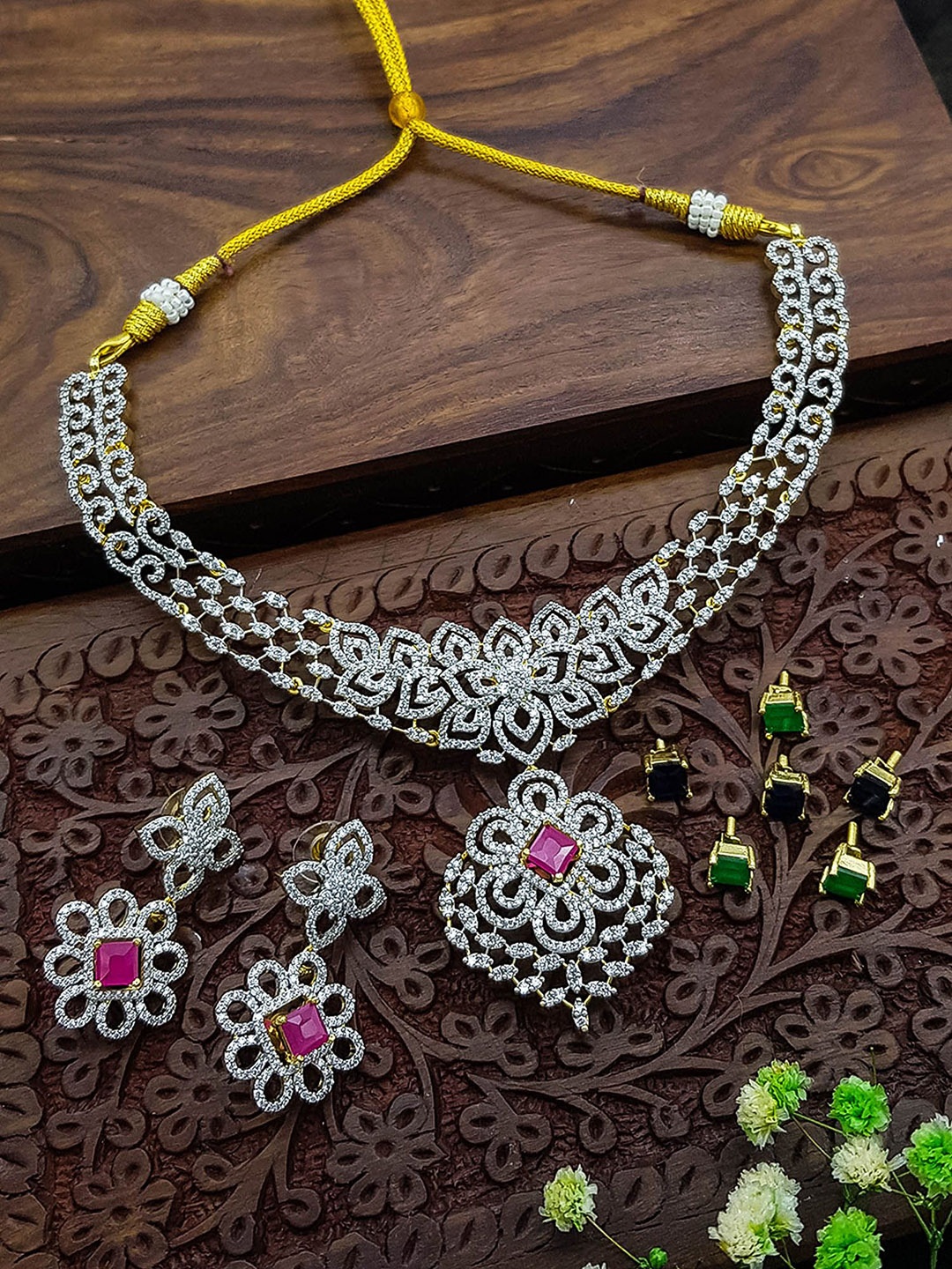 

GRIIHAM Gold-Plated CZ Stone-Studded Necklace & Earrings